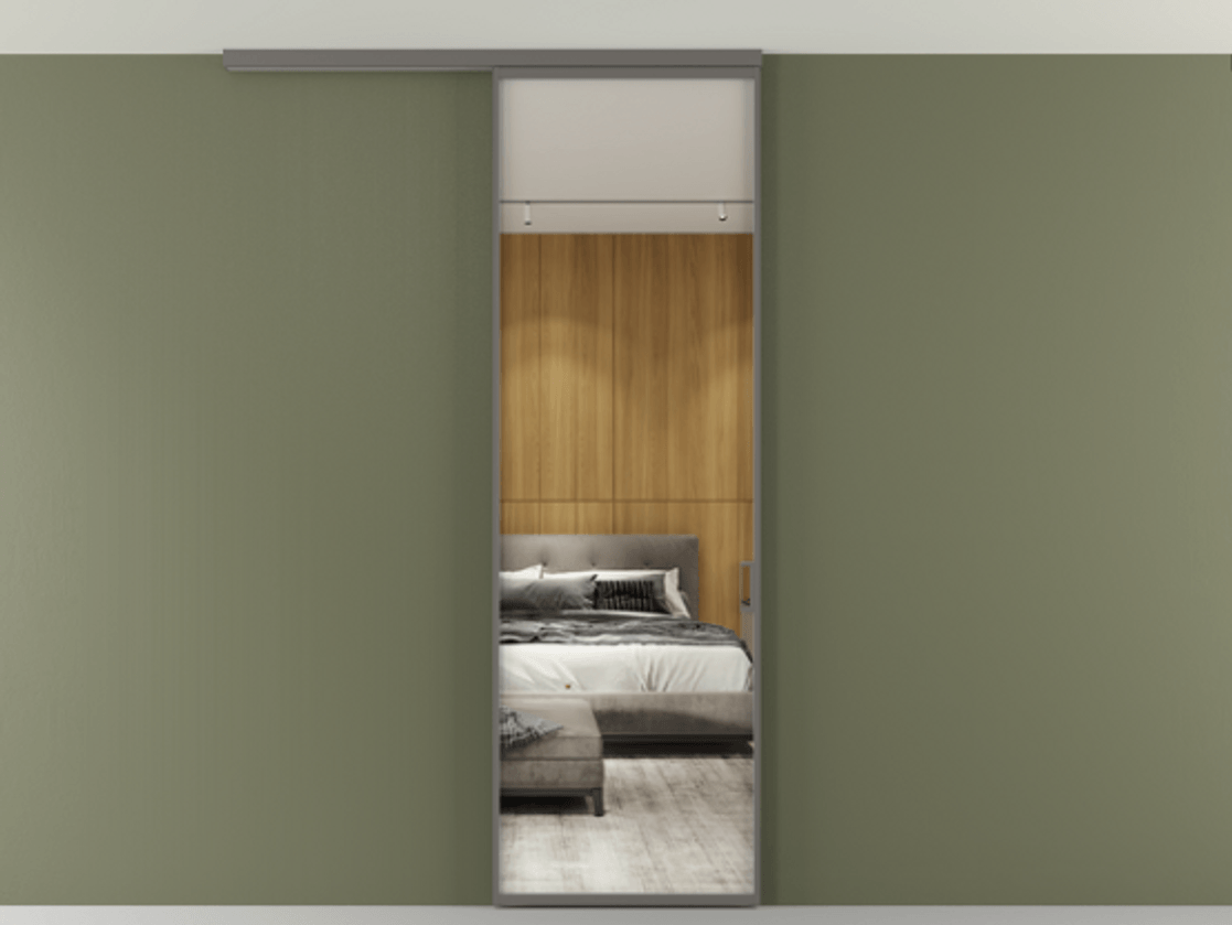 Перегородка Формато вдоль стены на потолок 1 створка АЛПР 040.01 Алюминий классический серый Двустороннее зеркало, триплекс , триплекс 6 мм Цена 4820 AZE | Volhovec