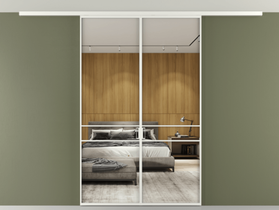 Перегородка Формато вдоль стены на потолок 2 створки АЛПР 040.02 Алюминий светло-серый Двустороннее зеркало, триплекс , триплекс 6 мм Цена 9730 AZE | Volhovec