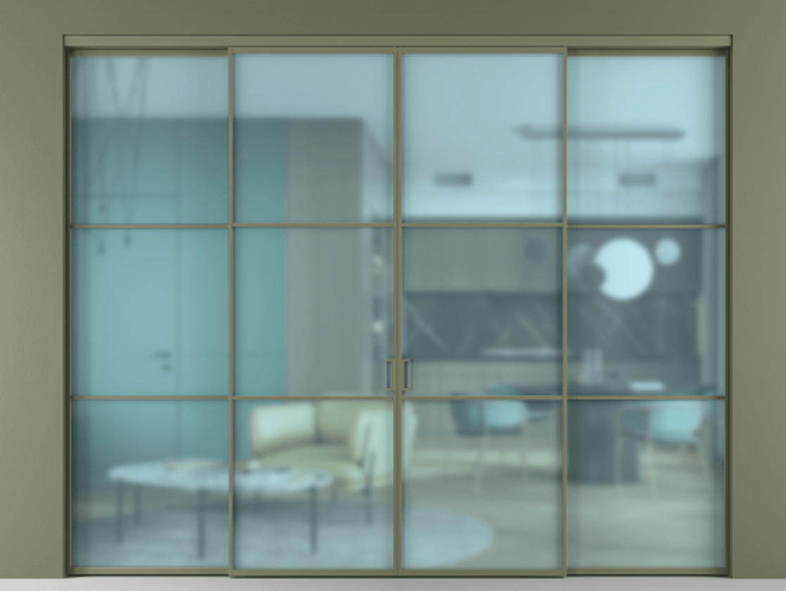 Перегородка Formato внутри проёма четырёхстворчатая АЛПР 040.03 Алюминий оливковый тёмный Сатинированное голубое стекло, триплекс Цена 17600 AZE  | Volhovec