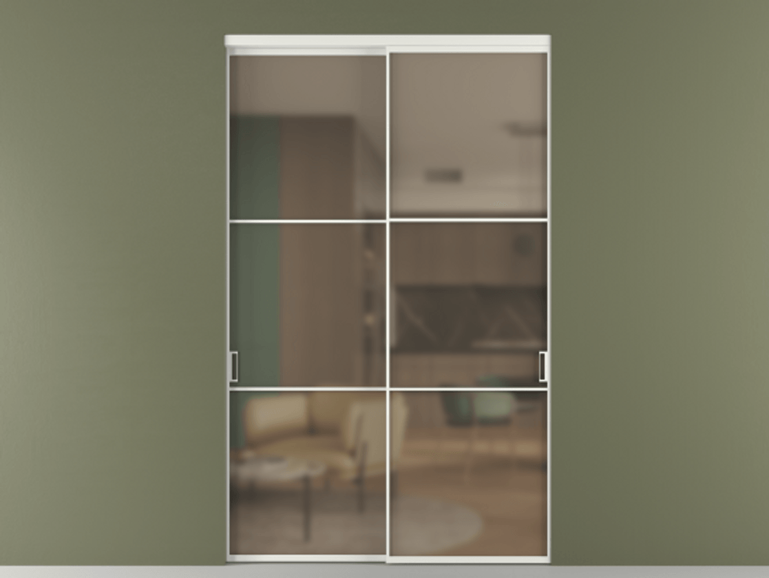 Перегородка Formato внутри проёма 2 створки АЛПР 040.03 Алюминий светло-серый Сатинированное бронзовое стекло, триплекс Цена 24100 AZE  | Volhovec