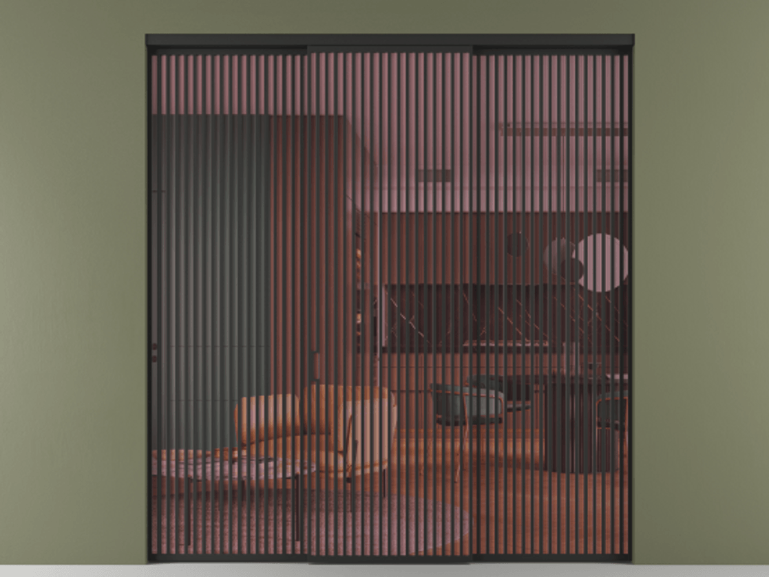 Перегородка Formato внутри проёма 3 створки АЛПР 040.06 Алюминий Черный Прозрачное розовое стекло, триплекс Цена 24100 AZE | Volhovec