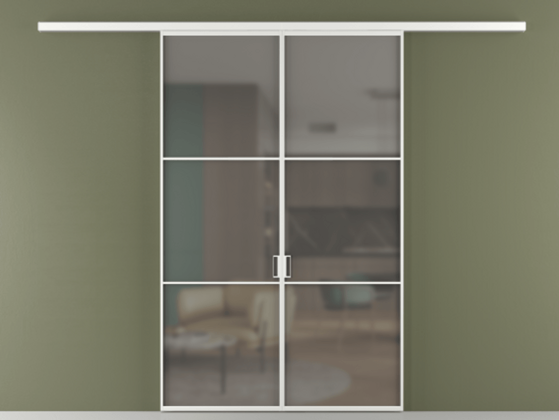 Перегородка Формато вдоль стены 2 створки АЛПР 040.03 Алюминий белоснежный Сатинированное серое стекло, триплекс Цена 10190 AZE | Volhovec