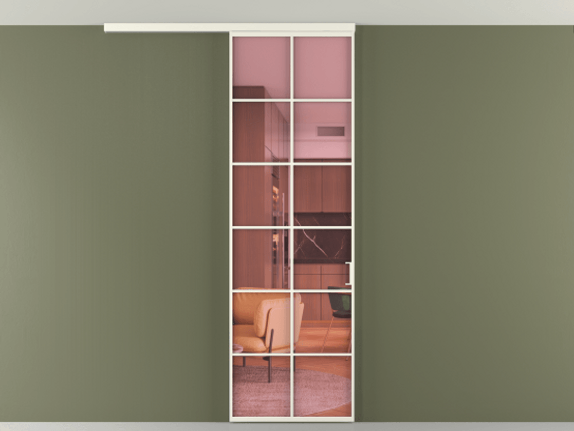 Перегородка Формато вдоль стены на потолок 1 створка АЛПР 040.05 Алюминий жемчужный Прозрачное розовое стекло, триплекс Цена 5400 AZE | Volhovec