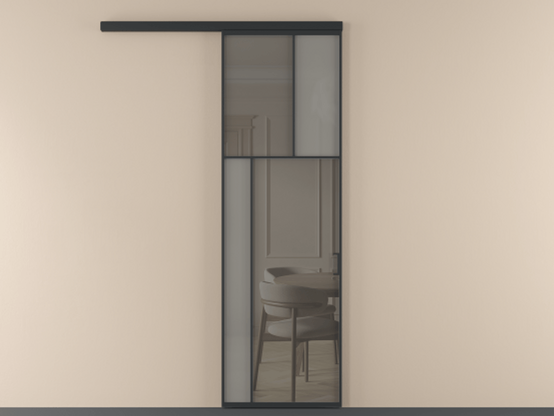 Перегородка Mosaic вдоль стены одностворчатая АЛПР 041.22 Алюминий Черный Сатинированное серое стекло, триплекс, 6 мм + Прозрачное серое стекло, триплекс, 6 мм. Скрытый короб ЧЕР Цена 6460 AZE . Фабрика дверей Волховец 8 (800) 551 43 19  Перегородка Mosaic вдоль стены одностворчатая АЛПР 041.22 Алюминий Черный Сатинированное серое стекло, триплекс, 6 мм + Прозрачное серое стекло, триплекс, 6 мм Цена 6460 AZE | Volhovec