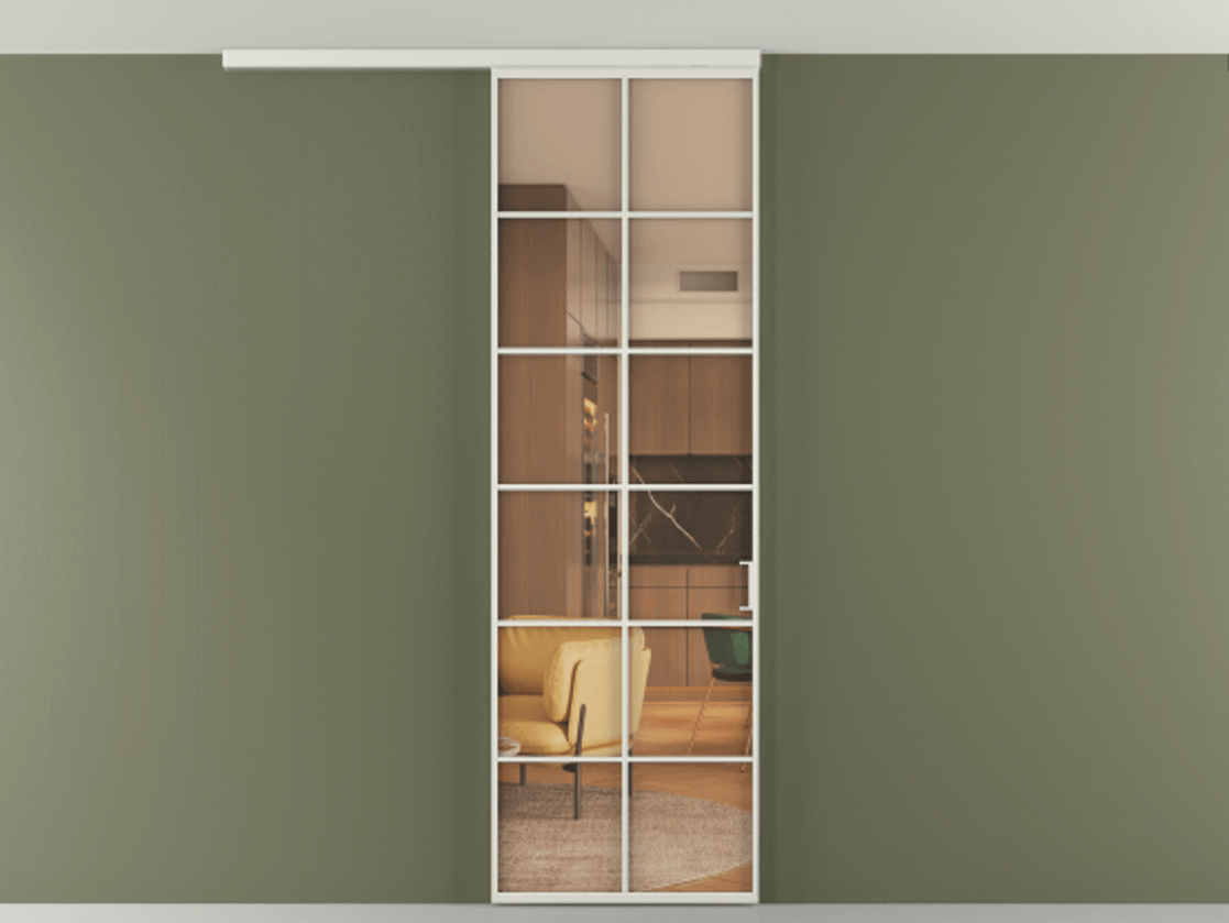 Перегородка Formato вдоль стены на потолок 1 створка АЛПР 040.05 Алюминий серый Прозрачное оранжевое стекло, триплекс Цена 5600 AZE | Volhovec