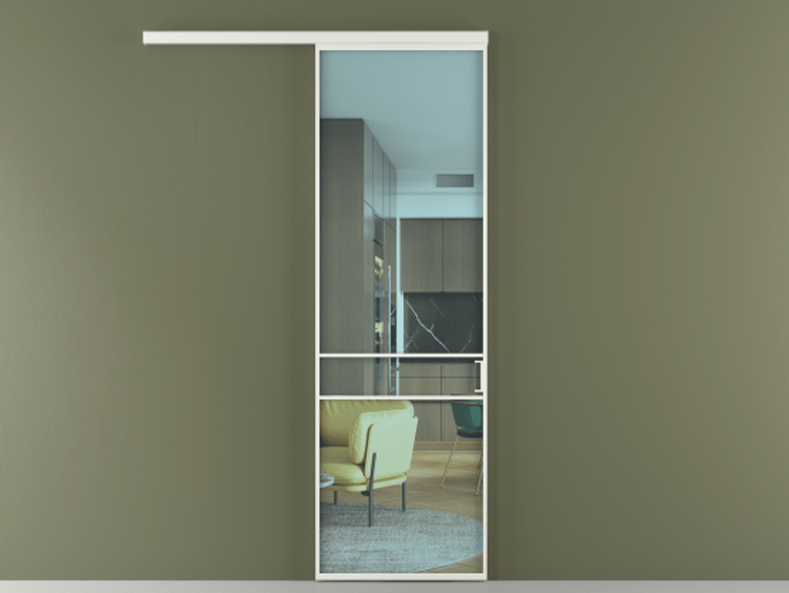 Перегородка Формато вдоль стены 1 створка АЛПР 040.02 Алюминий светло-серый Прозрачное голубое стекло, триплекс Цена 5500 AZE  | Volhovec