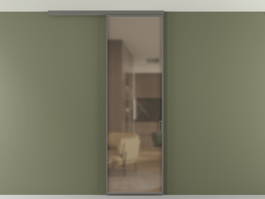 Перегородка Формато вдоль стены на потолок 1 створка АЛПР 040.01 Алюминий классический серый Сатинированное бронзовое стекло, триплекс Цена 4820 AZE | Volhovec