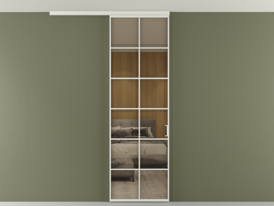 Перегородка Формато вдоль стены на потолок 1 створка АЛПР 040.05 Алюминий серый Рефлективное бронзовое стекло "Стопсол", калёное Цена 6990 AZE | Volhovec