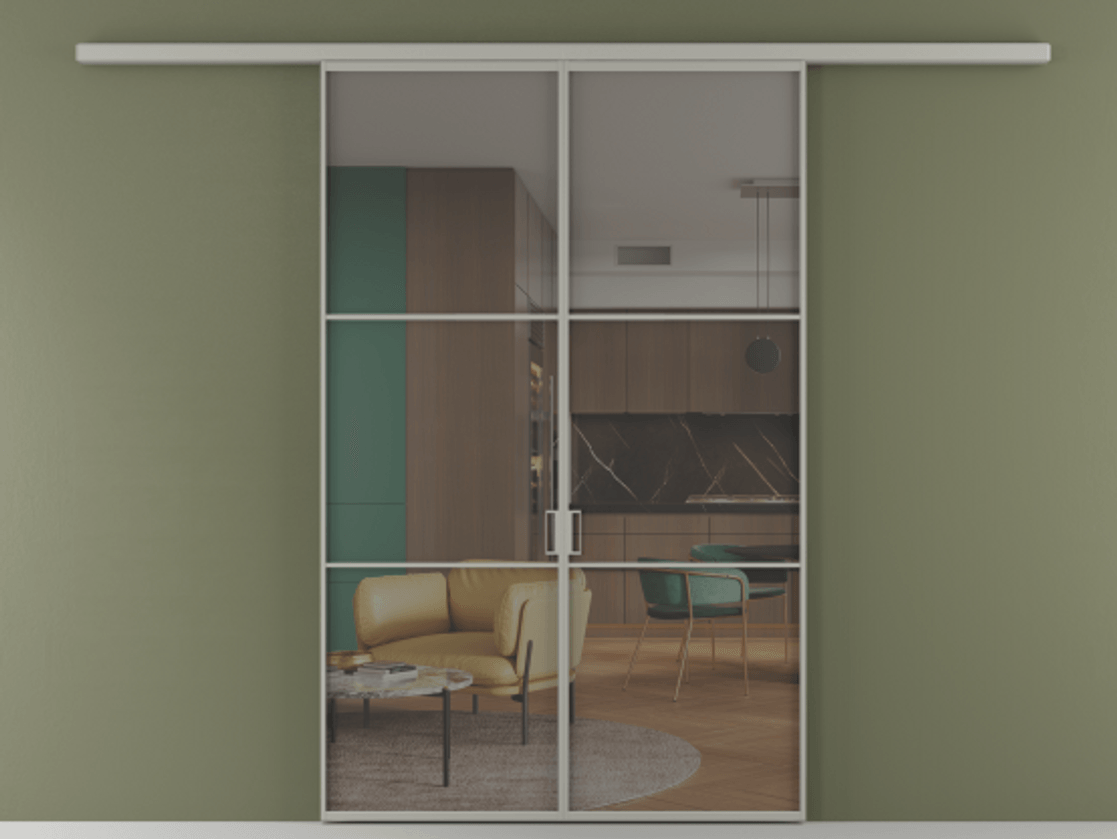 Перегородка Формато вдоль стены 2 створки АЛПР 040.03 Алюминий нейтральный серый Прозрачное серое стекло, триплекс Цена 10190 AZE | Volhovec