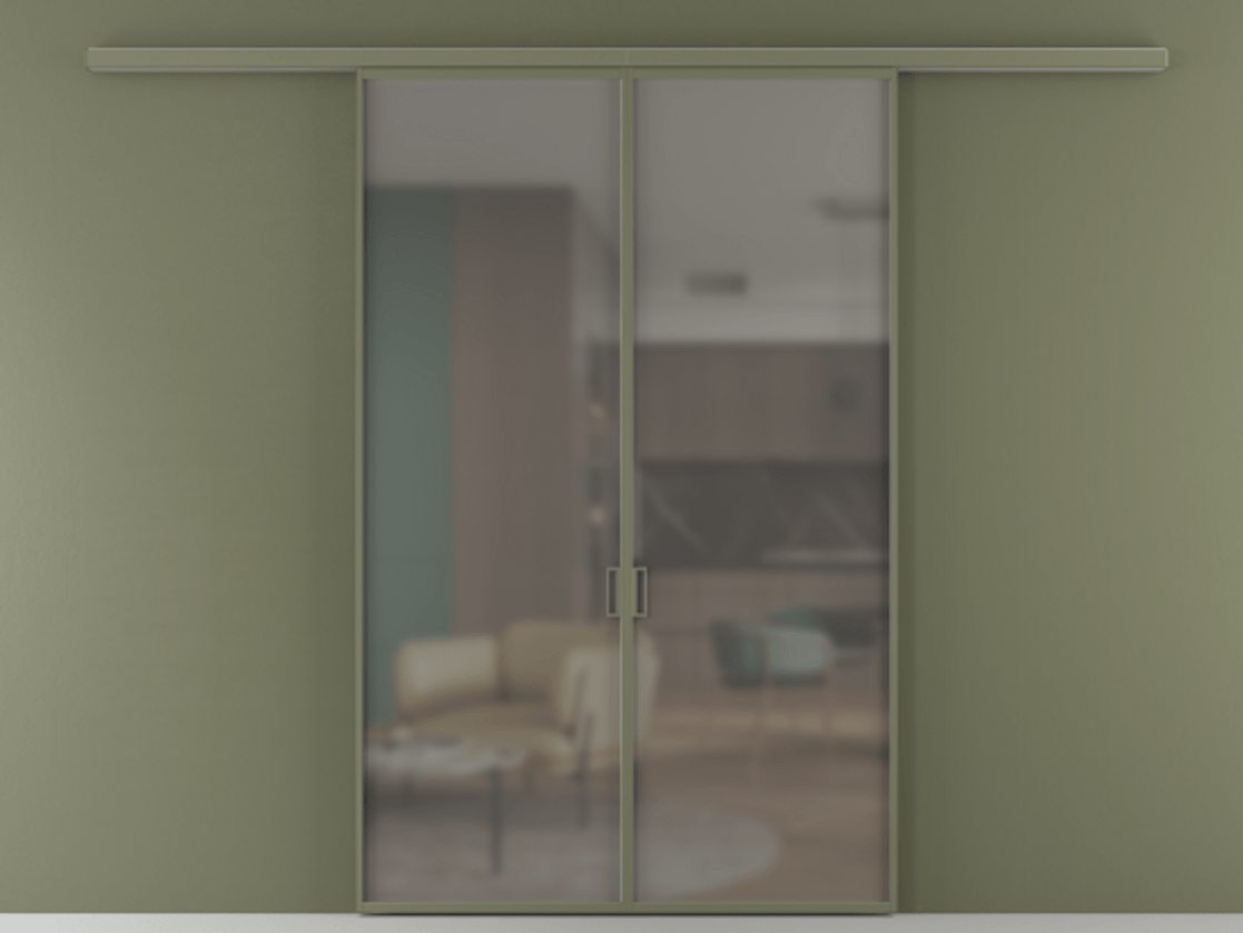 Перегородка Формато вдоль стены 2 створки АЛПР 040.01 Алюминий оливковый тёмный Сатинированное серое стекло, триплекс Цена 9770 AZE | Volhovec