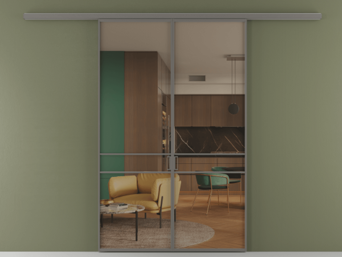 Перегородка Формато вдоль стены 2 створки АЛПР 040.02 Алюминий классический серый Прозрачное бронзовое стекло, триплекс Цена 10190 AZE | Volhovec