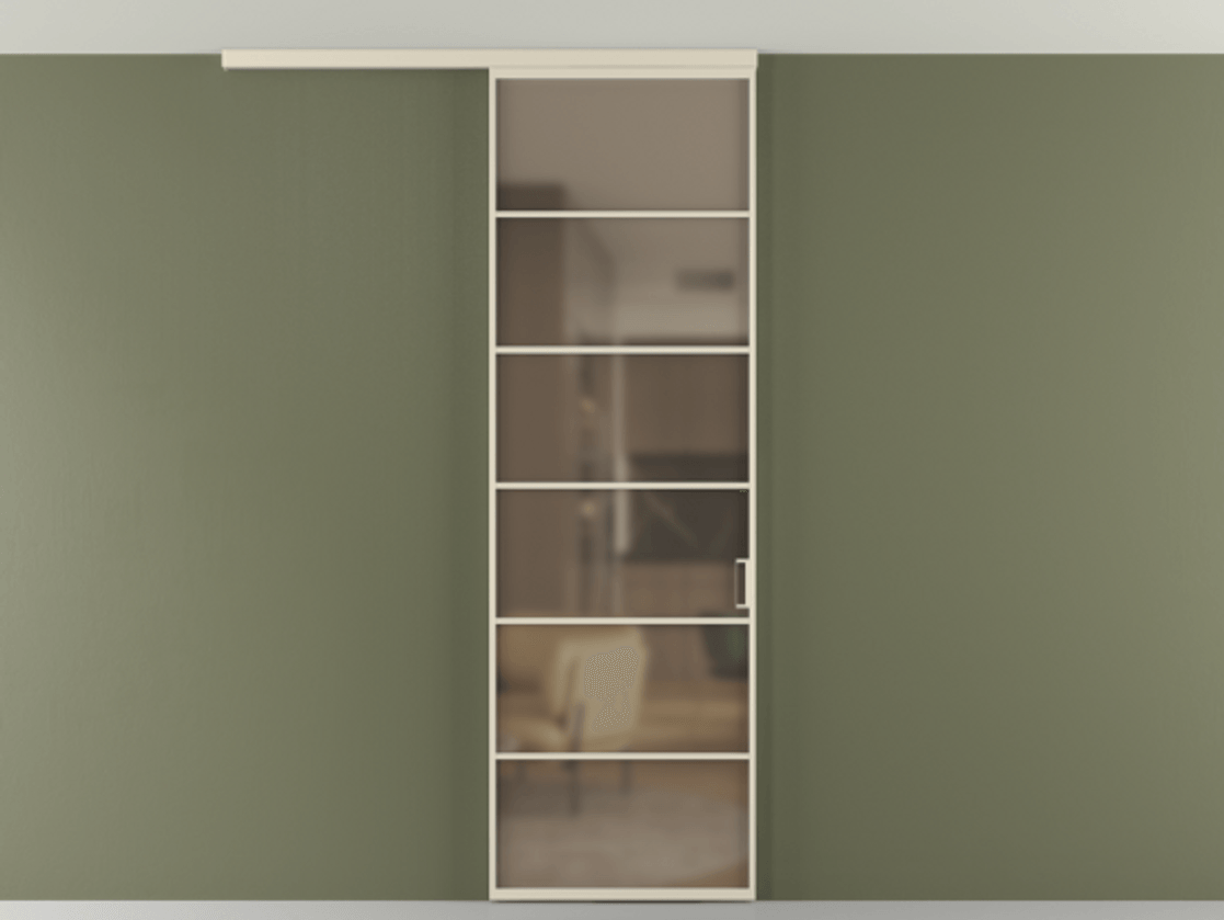 Перегородка Formato вдоль стены на потолок 1 створка АЛПР 040.04 Алюминий бежево-серый Сатинированное бронзовое стекло, триплекс Цена 5380 AZE | Volhovec