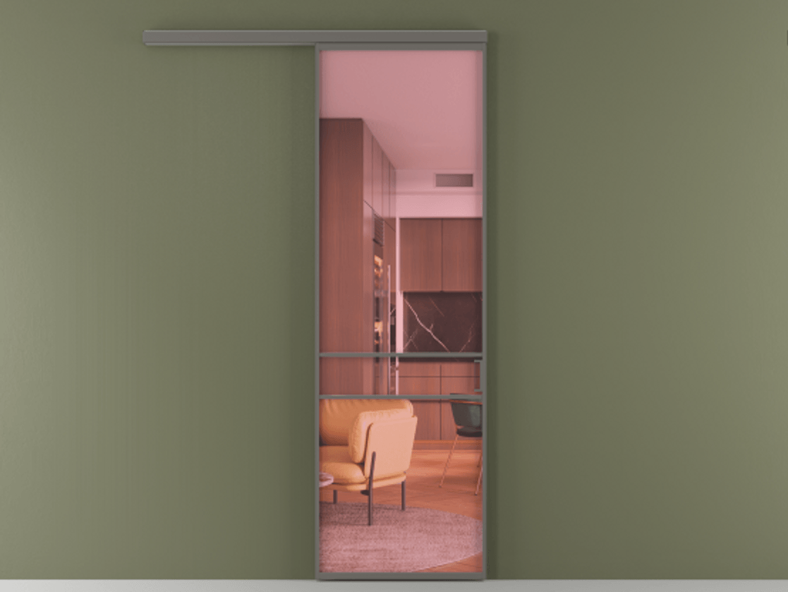 Перегородка Формато вдоль стены 1 створка АЛПР 040.02 Алюминий классический серый Прозрачное розовое стекло, триплекс Цена 5500 AZE  | Volhovec