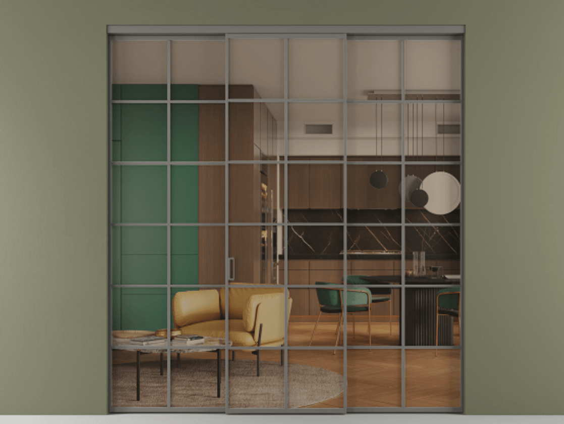 Перегородка Formato внутри проёма 3 створки АЛПР 040.05 Алюминий классический серый Прозрачное бронзовое стекло, триплекс Цена 13280 AZE | Volhovec