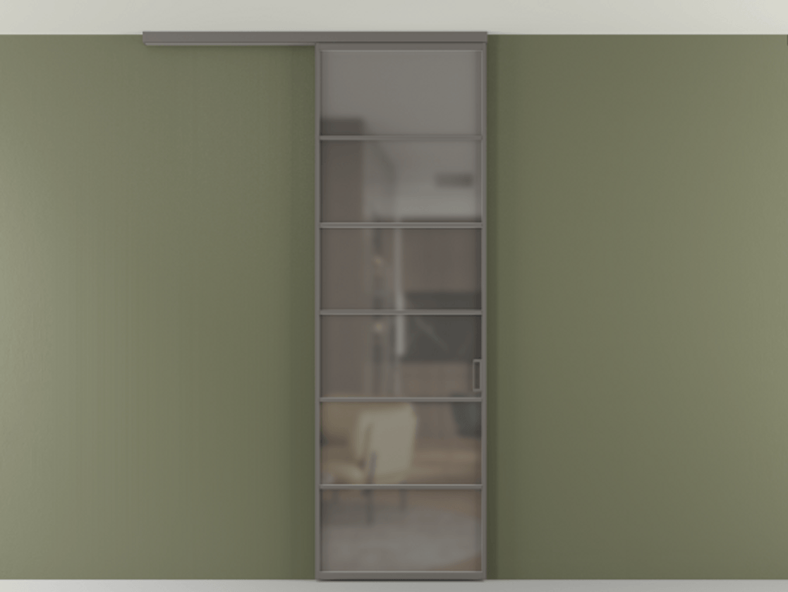 Перегородка Формато вдоль стены на потолок 1 створка АЛПР 040.04 Алюминий классический серый Сатинированное серое стекло, триплекс Цена 5620 AZE | Volhovec