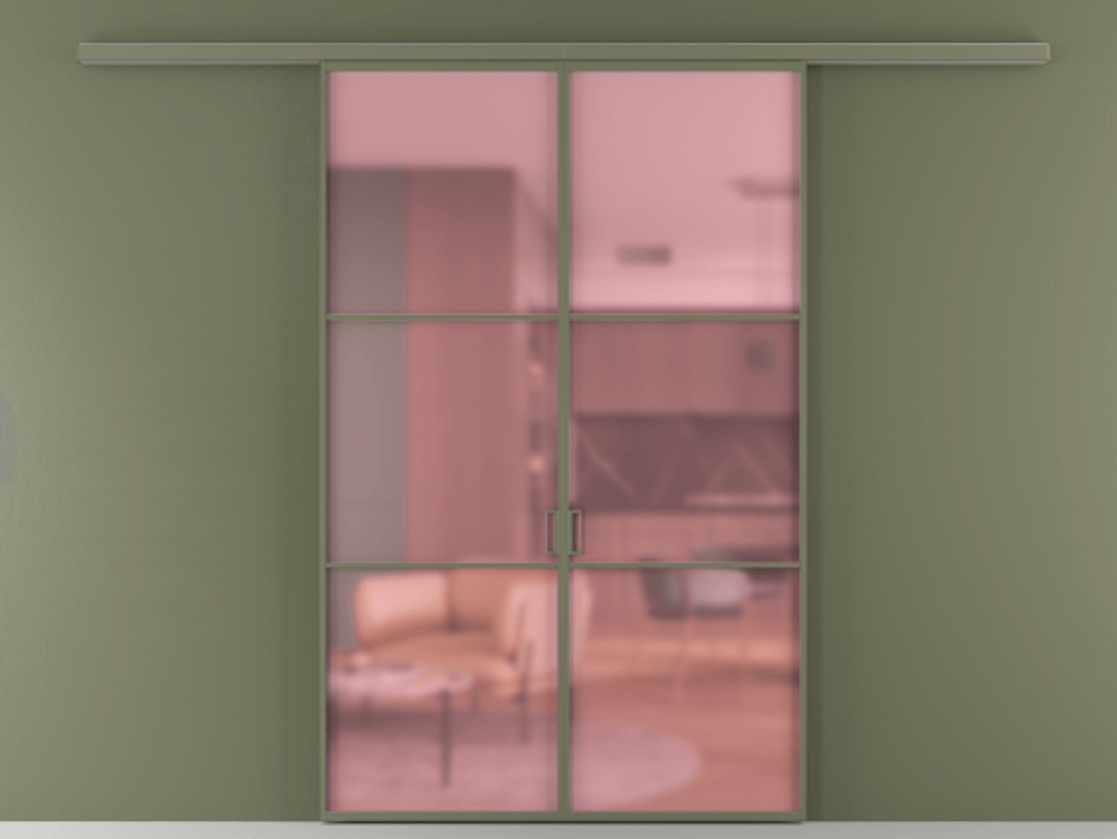 Перегородка Formato вдоль стены 2 створки АЛПР 040.03 Алюминий оливковый тёмный Сатинированное розовое стекло, триплекс Цена 10600 AZE | Volhovec