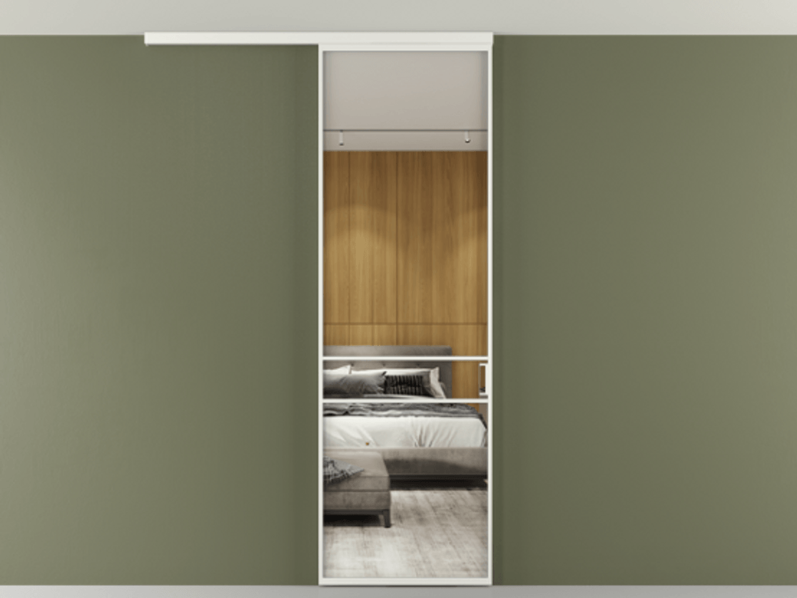 Перегородка Формато вдоль стены на потолок 1 створка АЛПР 040.02 Алюминий светло-серый Двустороннее зеркало, триплекс , триплекс 6 мм Цена 5050 AZE | Volhovec