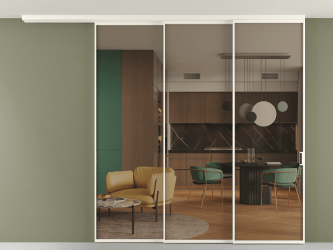 Перегородка Формато вдоль стены на потолок 3 створки с синхронным механизмом АЛПР 040.01 Алюминий пудровый белый Прозрачное бронзовое стекло, триплекс. Цена 19920 AZE 1. Полотно 2 шт. (800/2100 мм)
2. Комплект установки раздвижной системы
3. Базовый комплект фурнитуры
4.Ручка Рондо. Фабрика дверей Волховец 8 (800) 551 43 19 Перегородка Формато вдоль стены на потолок 3 створки с синхронным механизмом АЛПР 040.01 Алюминий пудровый белый Прозрачное бронзовое стекло, триплекс Цена 19920 AZE | Volhovec