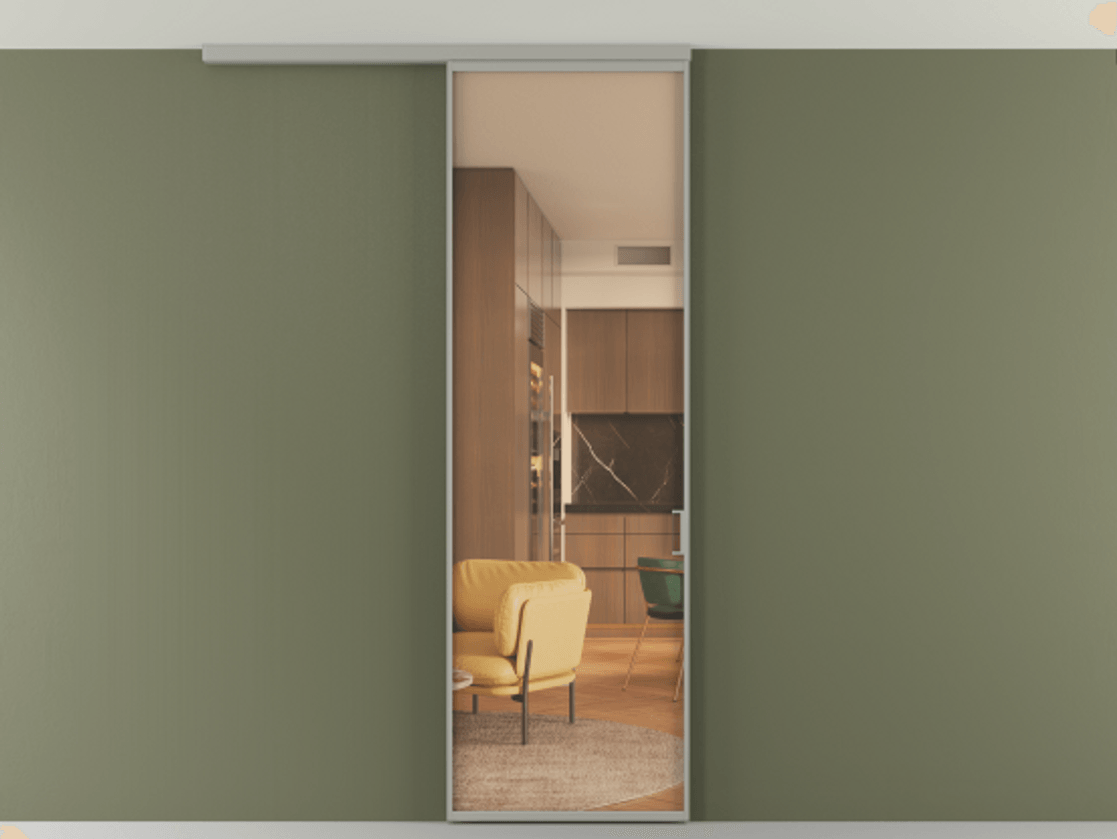 Перегородка Формато вдоль стены на потолок 1 створка АЛПР 040.01 Алюминий нейтральный серый Прозрачное оранжевое стекло, триплекс Цена 4800 AZE | Volhovec