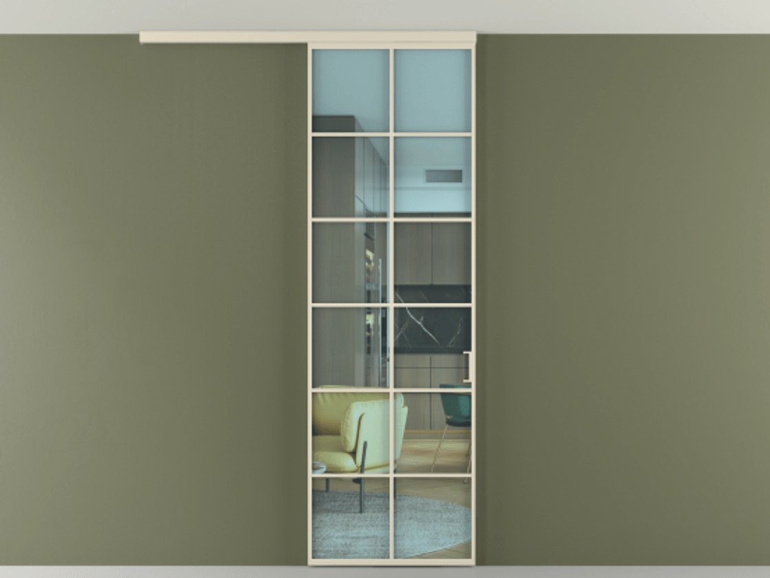 Перегородка Formato вдоль стены на потолок 1 створка АЛПР 040.05 Алюминий бежево-серый Прозрачное голубое стекло, триплекс Цена 126090 ₽ | Volhovec