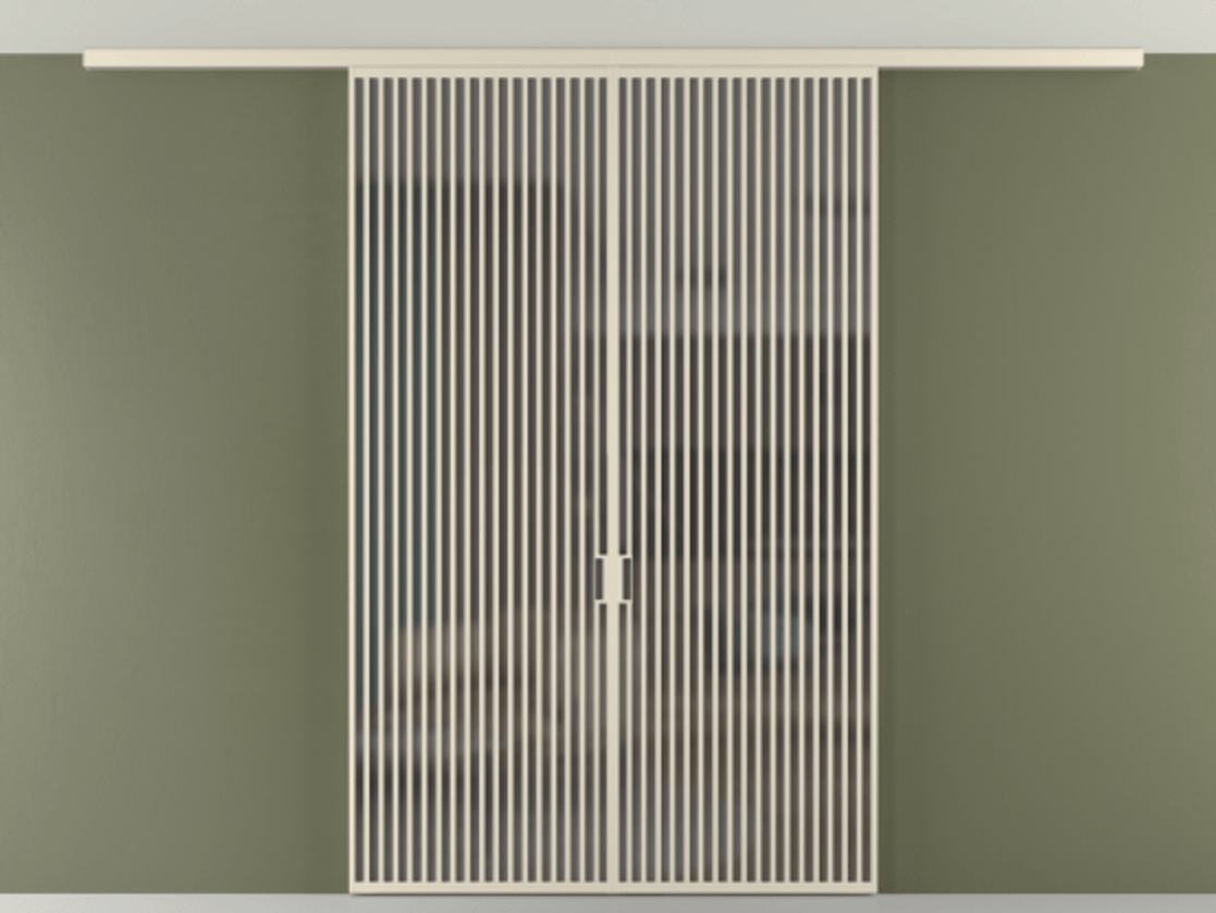 Перегородка Формато вдоль стены на потолок 2 створки АЛПР 040.06 Алюминий бежево-серый Сатинированное серое стекло, триплекс Цена 23120 AZE | Volhovec