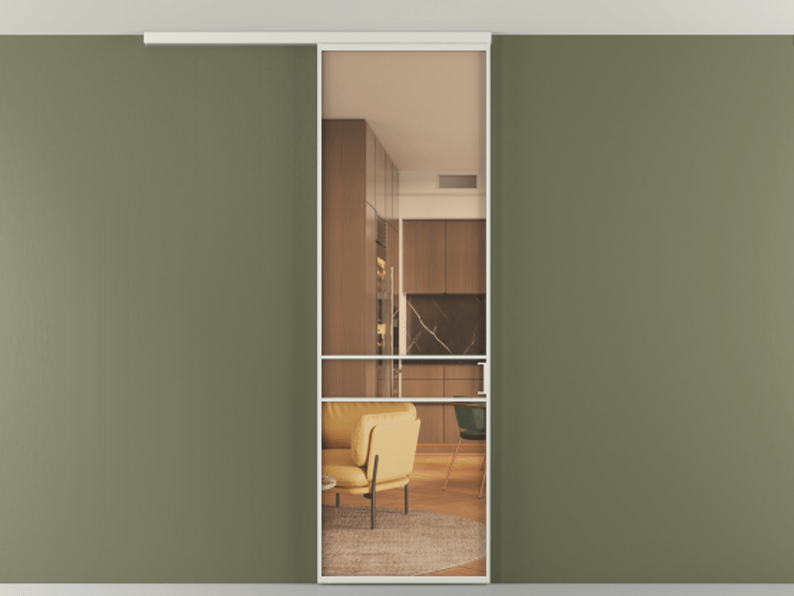 Перегородка Formato вдоль стены на потолок одностворчатая #VENDORCODE# #FURNISH# #GLASS# Цена #PRICE# #CURRENCY# | Volhovec