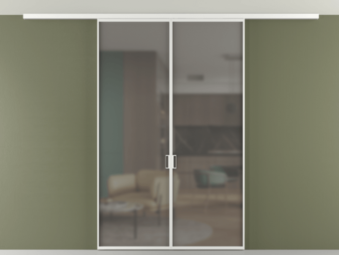 Перегородка Формато вдоль стены на потолок 2 створки АЛПР 040.01 Алюминий белоснежный Сатинированное серое стекло, триплекс Цена 9260 AZE | Volhovec