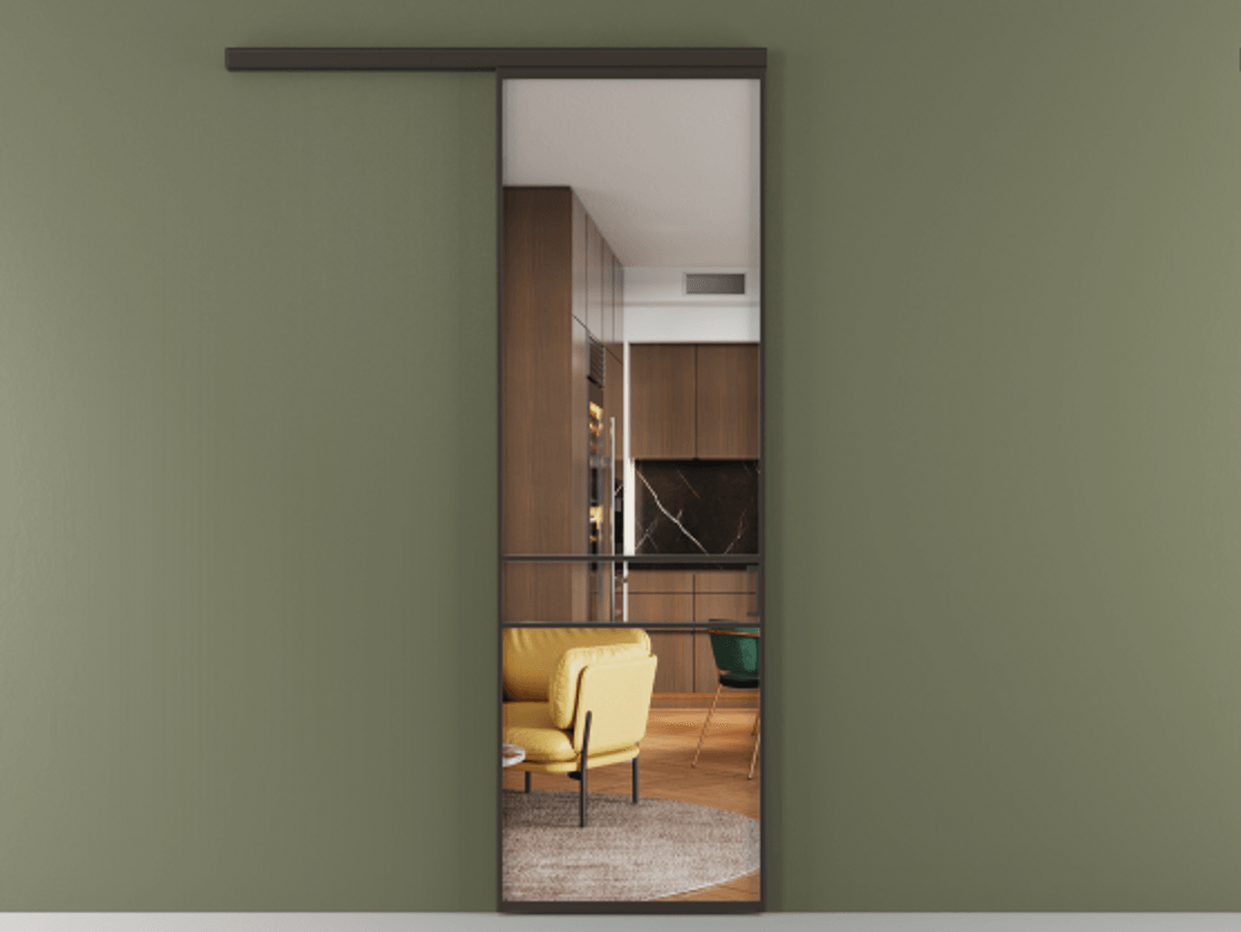 Перегородка Формато вдоль стены 1 створка АЛПР 040.02 Алюминий антрацит Прозрачное стекло "Кристал Вижн", калёное Цена 5860 AZE  | Volhovec