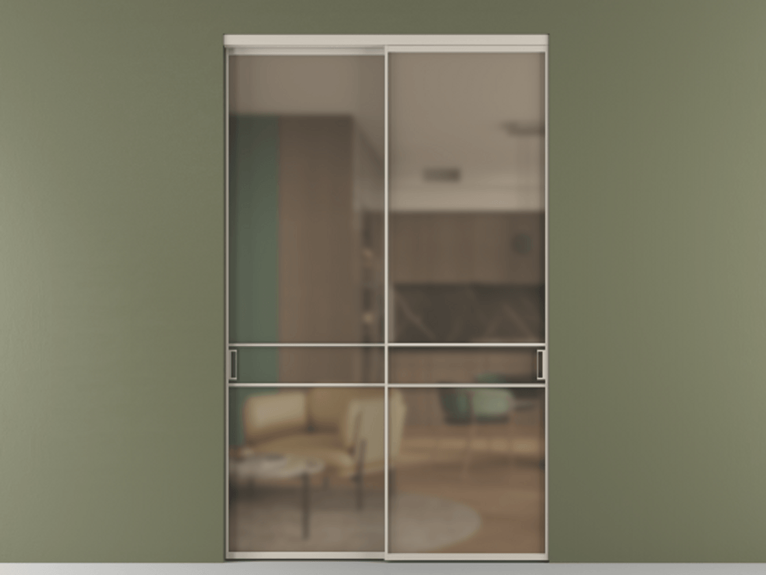 Перегородка Formato внутри проёма 2 створки АЛПР 040.02 Алюминий светло-бежевый Сатинированное бронзовое стекло, триплекс Цена 24100 AZE  | Volhovec