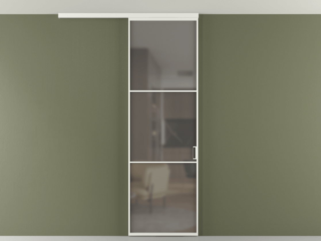 Перегородка Формато вдоль стены на потолок 1 створка АЛПР 040.03 Алюминий светло-серый Сатинированное серое стекло, триплекс Цена 5050 AZE | Volhovec