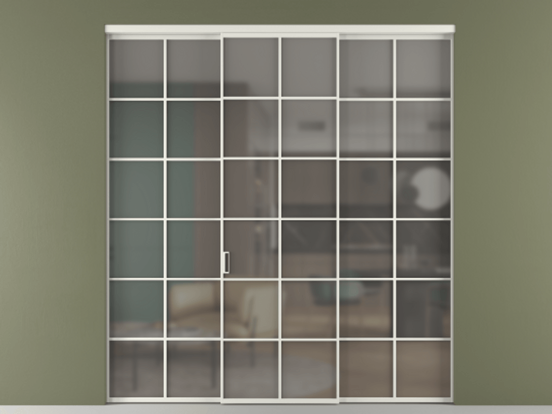 Перегородка Формато внутри проёма 3 створки АЛПР 040.05 Алюминий серый Сатинированное серое стекло, триплекс Цена 13280 AZE | Volhovec