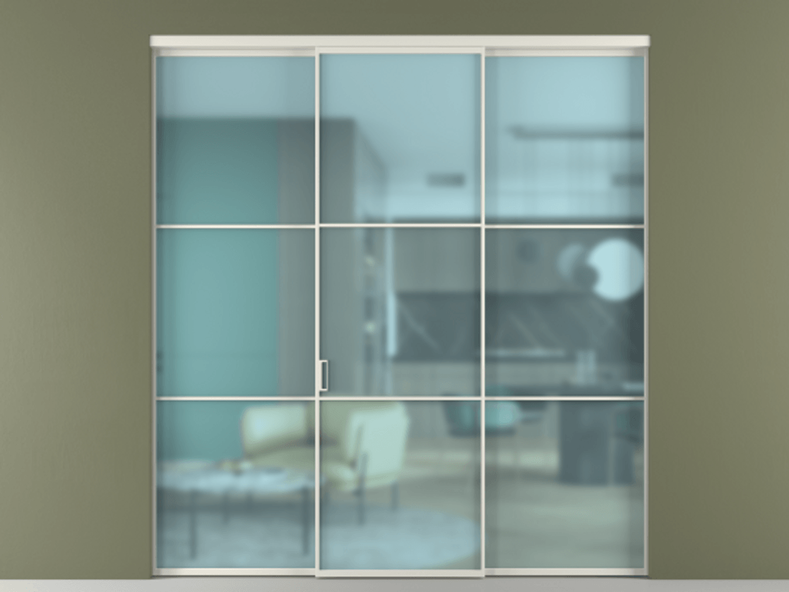 Перегородка Формато внутри проёма 3 створки АЛПР 040.03 Алюминий Белый Сатинированное голубое стекло, триплекс Цена 11900 AZE | Volhovec