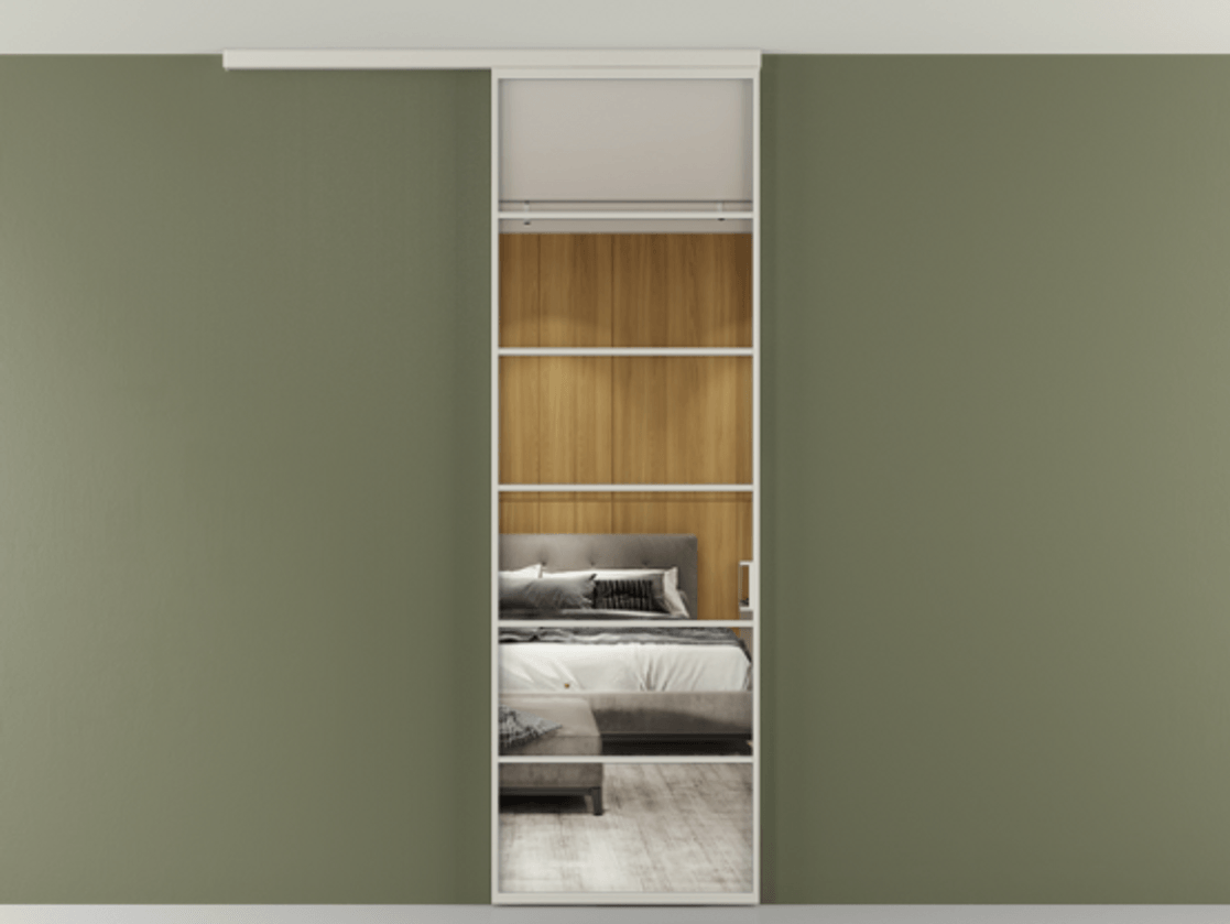 Перегородка Формато вдоль стены на потолок 1 створка АЛПР 040.04 Алюминий тёплый серый Двустороннее зеркало, триплекс , триплекс 6 мм Цена 5380 AZE | Volhovec