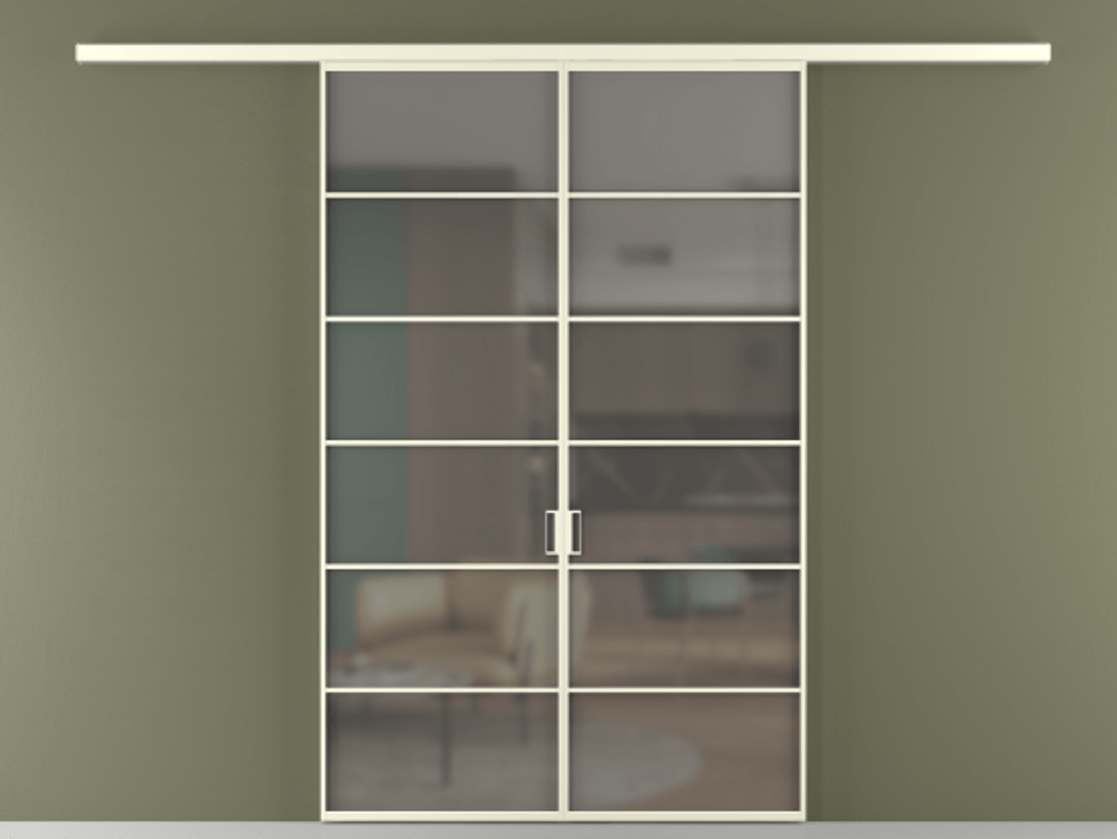 Перегородка Формато вдоль стены 2 створки АЛПР 040.04 Алюминий молочно-белый Сатинированное серое стекло, триплекс Цена 10800 AZE | Volhovec