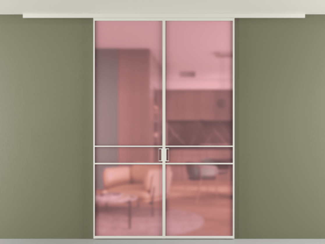 Перегородка Формато вдоль стены на потолок 2 створки АЛПР 040.02 Алюминий Белый Сатинированное розовое стекло, триплекс Цена 1211100 AMD | Volhovec