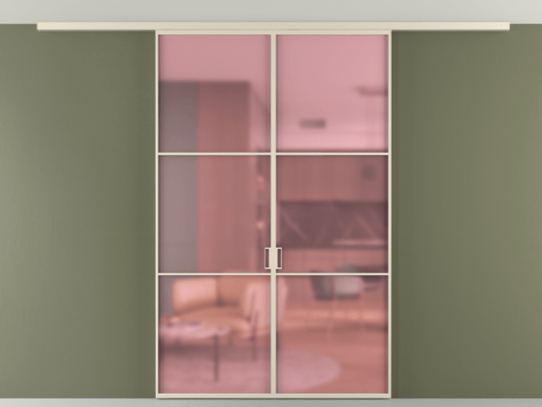 Перегородка Формато вдоль стены на потолок 2 створки АЛПР 040.03 Алюминий бежево-серый Сатинированное розовое стекло, триплекс Цена 9700 AZE | Volhovec