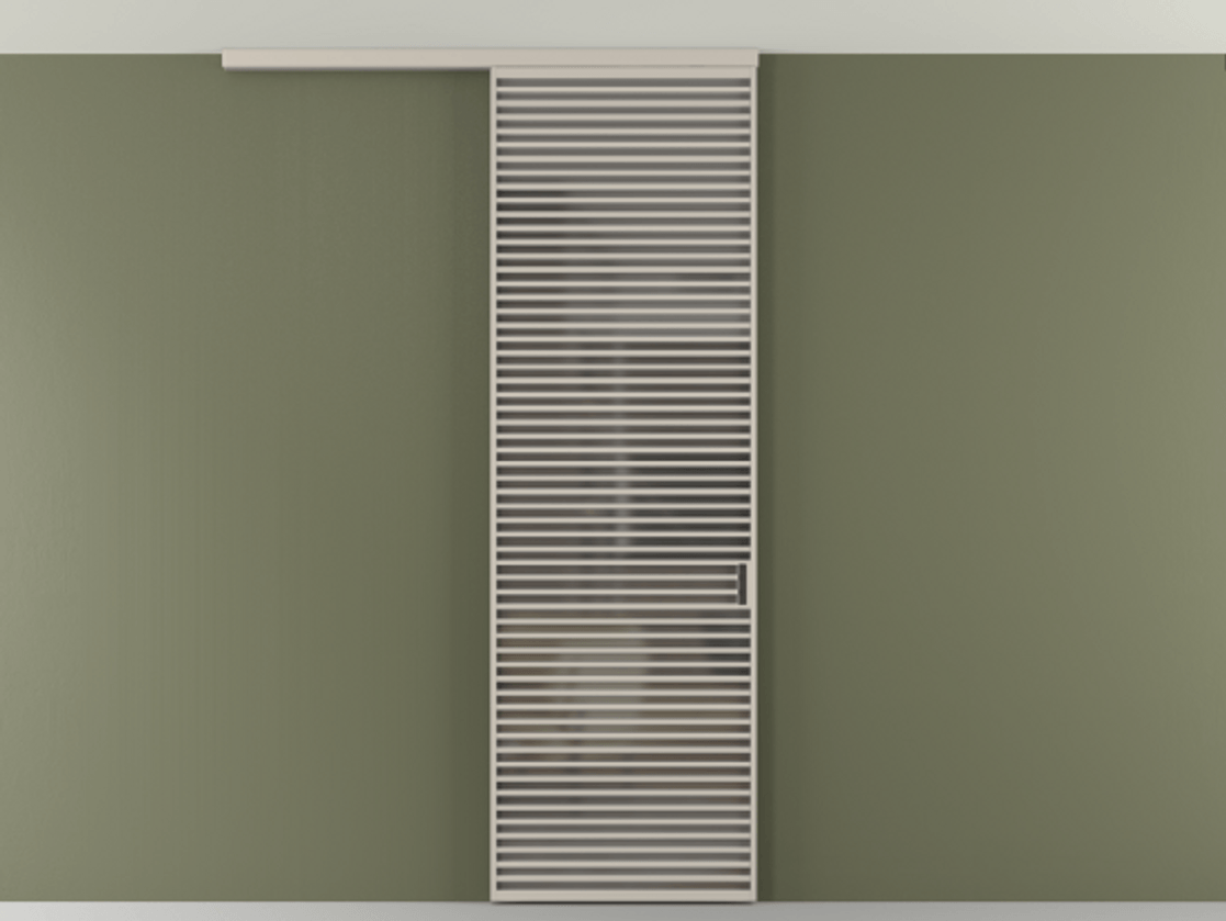 Перегородка Формато вдоль стены на потолок 1 створка АЛПР 040.07 Алюминий светло-бежевый Сатинированное серое стекло, триплекс Цена 9760 AZE | Volhovec