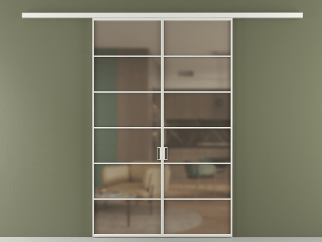 Перегородка Формато вдоль стены 2 створки АЛПР 040.04 Алюминий серый Сатинированное бронзовое стекло, триплекс Цена 10800 AZE | Volhovec