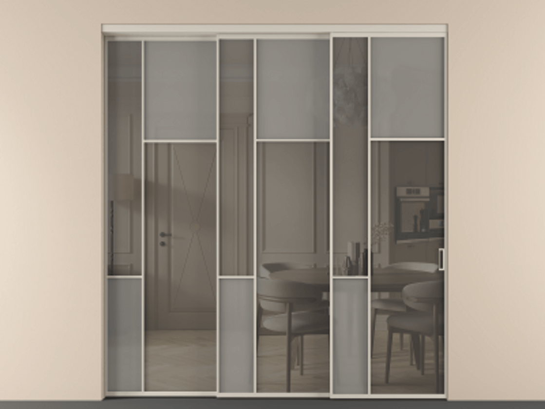 Перегородка Мозаик внутри проёма 3 створки с синхронным механизмом АЛПР 041.11 Алюминий светло-бежевый Сатинированное серое стекло, триплекс, 6 мм + Прозрачное серое стекло, триплекс. Цена 22800 AZE . Фабрика дверей Волховец 8 (800) 551 43 19 Перегородка Мозаик внутри проёма 3 створки с синхронным механизмом АЛПР 041.11 Алюминий светло-бежевый Сатинированное серое стекло, триплекс, 6 мм + Прозрачное серое стекло, триплекс Цена 22800 AZE | Volhovec