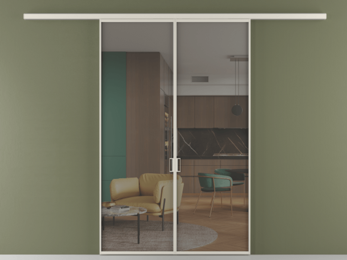 Перегородка Формато вдоль стены 2 створки АЛПР 040.01 Алюминий облачно-серый Прозрачное серое стекло, триплекс Цена 9770 AZE | Volhovec