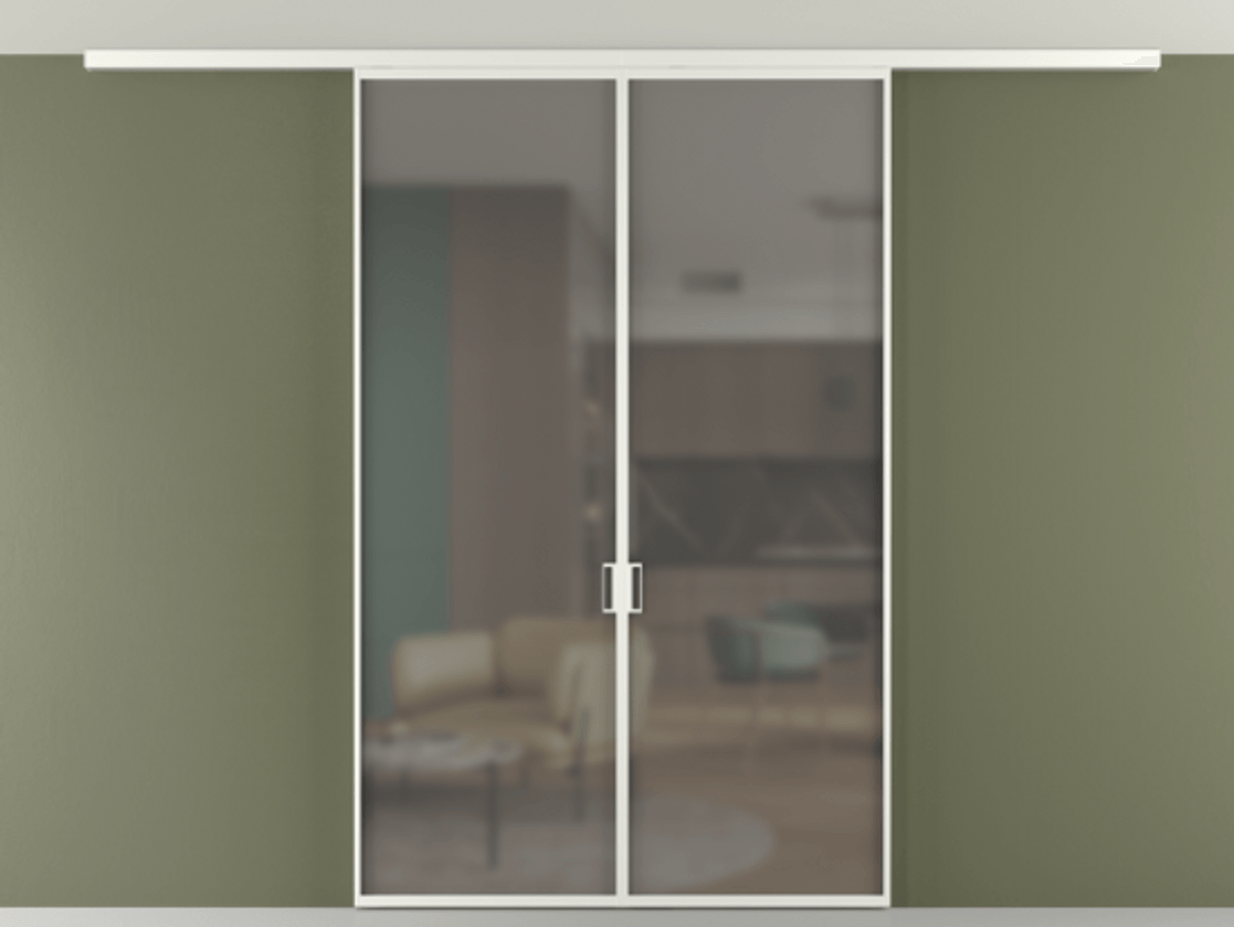 Перегородка Формато вдоль стены на потолок 2 створки АЛПР 040.01 Алюминий светло-серый Сатинированное серое стекло, триплекс Цена 9260 AZE | Volhovec