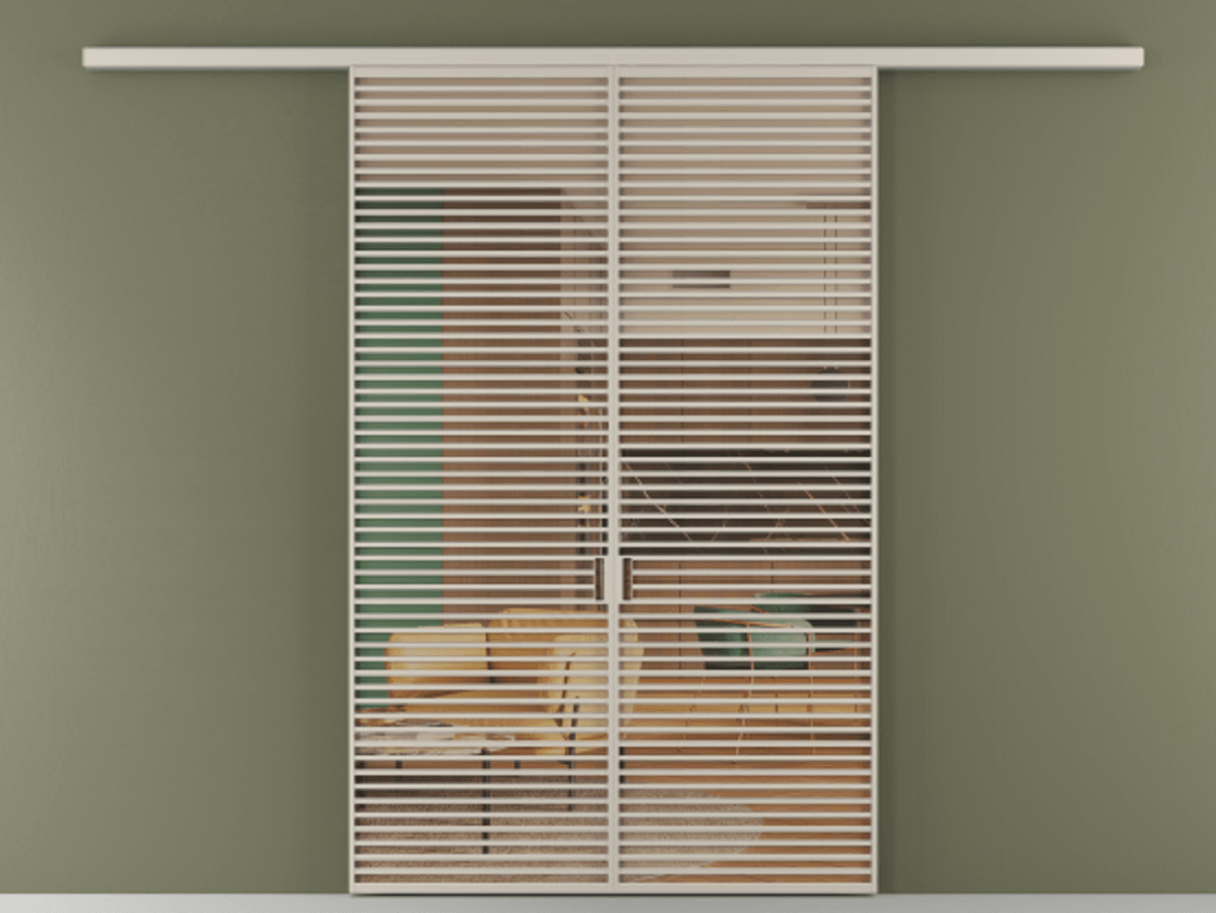 Перегородка Формато вдоль стены 2 створки АЛПР 040.07 Алюминий светло-бежевый Прозрачное оранжевое стекло, триплекс Цена 17900 AZE | Volhovec