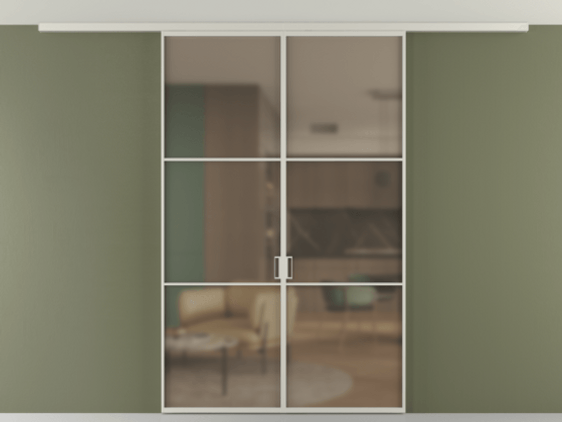 Перегородка Формато вдоль стены на потолок 2 створки АЛПР 040.03 Алюминий тёплый серый Сатинированное бронзовое стекло, триплекс Цена 9730 AZE | Volhovec