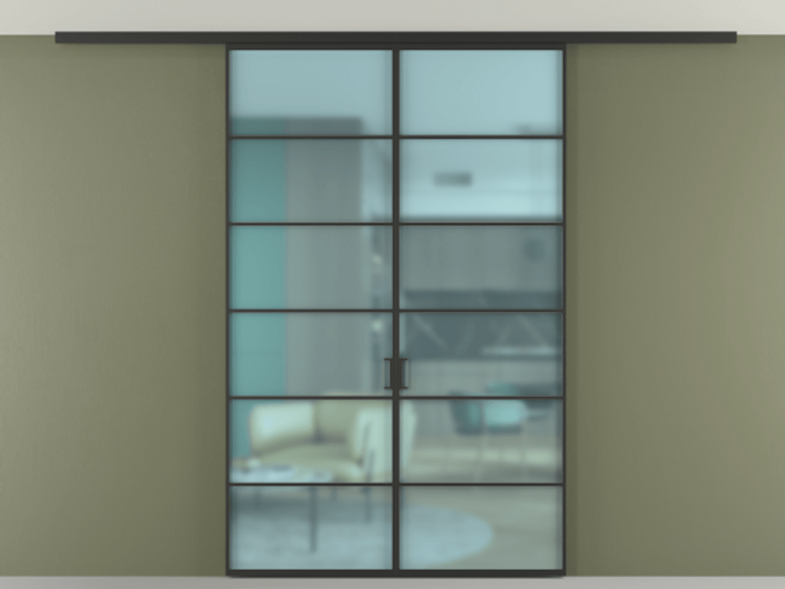 Перегородка Формато вдоль стены на потолок 2 створки АЛПР 040.04 Алюминий Черный Сатинированное голубое стекло, триплекс Цена 10000 AZE | Volhovec