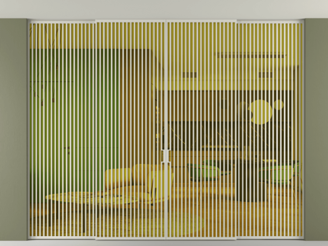 Перегородка Формато внутри проёма скрытое крепление в потолок 4 створки АЛПР 040.06 Алюминий тёплый серый Прозрачное жёлтое стекло, триплекс Цена 41800 AZE | Volhovec