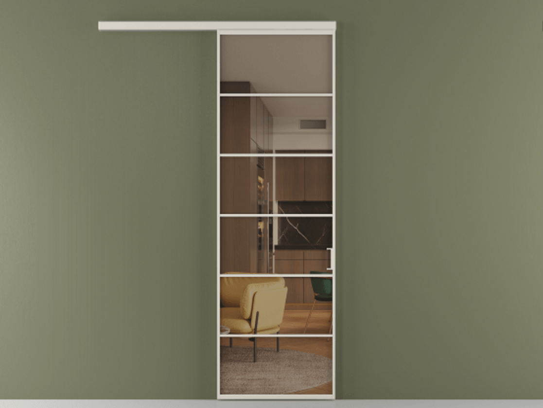 Перегородка Formato вдоль стены 1 створка АЛПР 040.04 Алюминий облачно-серый Прозрачное бронзовое стекло, триплекс Цена 5850 AZE  | Volhovec