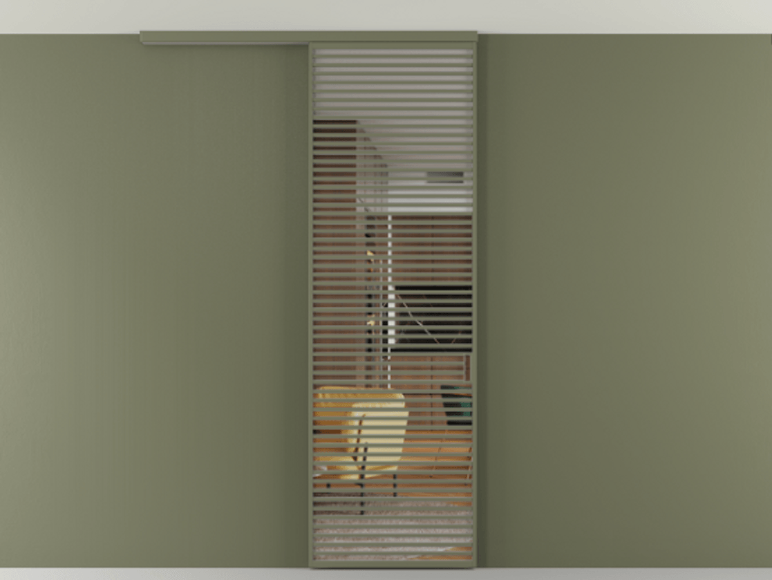 Перегородка Формато вдоль стены на потолок 1 створка АЛПР 040.07 Алюминий оливковый тёмный Прозрачное стекло "Кристал Вижн", калёное Цена 10090 AZE | Volhovec