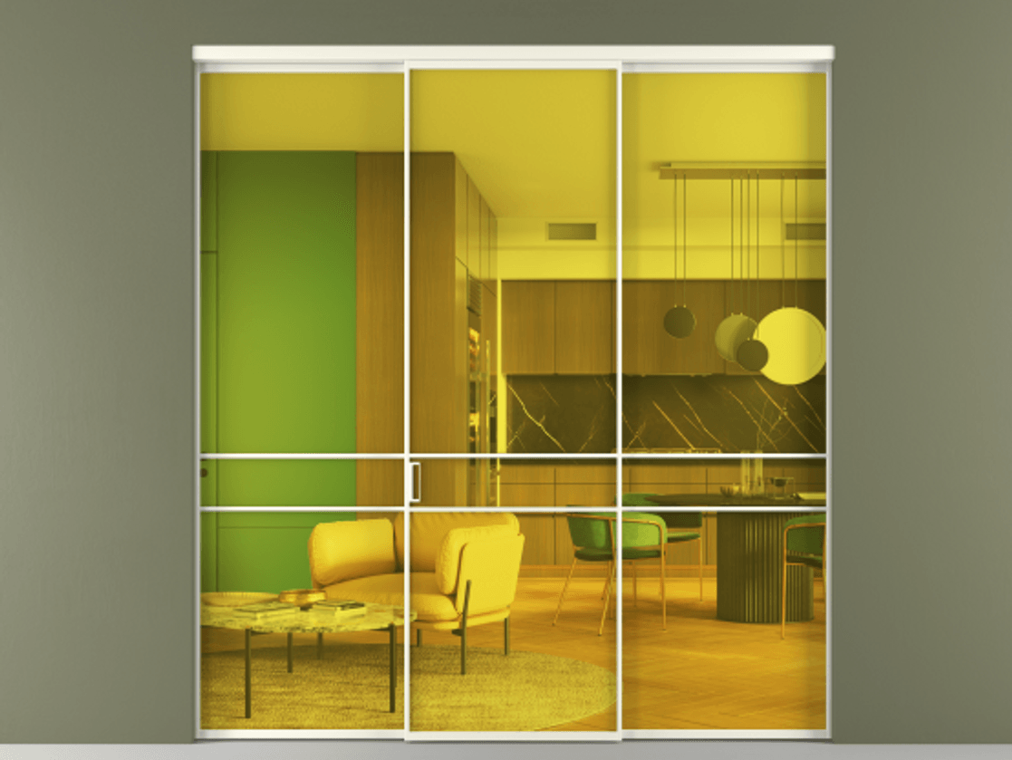 Перегородка Formato внутри проёма 3 створки АЛПР 040.02 Алюминий жемчужный Прозрачное жёлтое стекло, триплекс Цена 12400 AZE | Volhovec