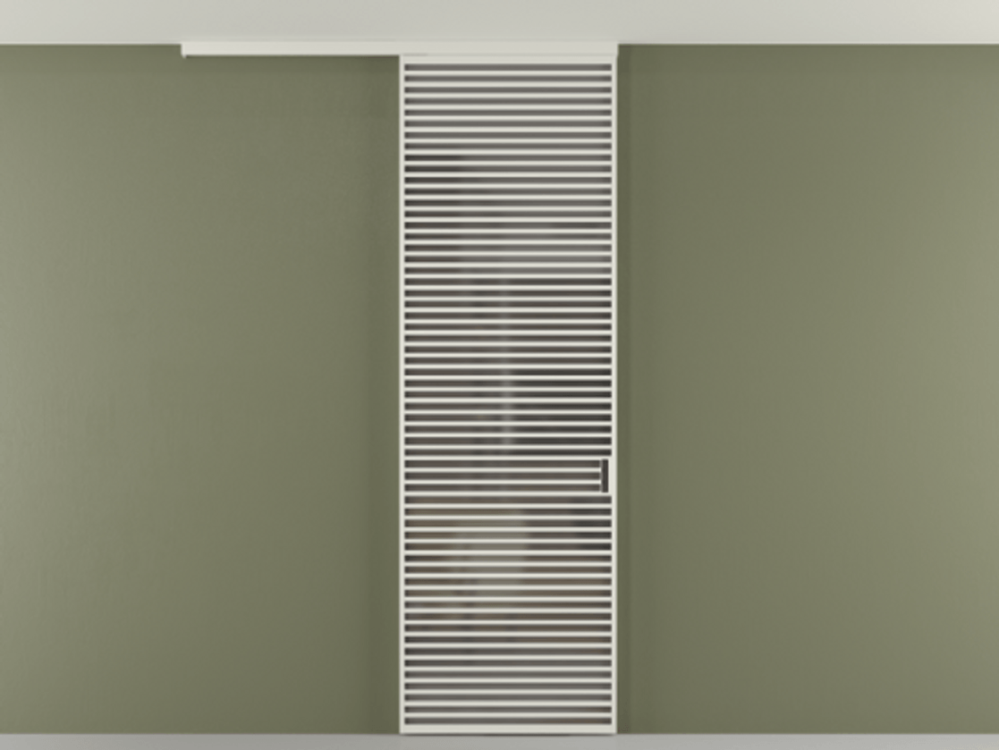 Перегородка Формато вдоль стены на потолок 1 створка АЛПР 040.07 Алюминий Белый Сатинированное серое стекло, триплекс Цена 8870 AZE | Volhovec