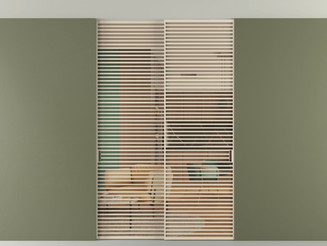 Перегородка Formato внутри проёма скрытое крепление в потолок 2 створки АЛПР 040.07 Алюминий бежево-серый Прозрачное оранжевое стекло, триплекс Цена 26300 AZE | Volhovec